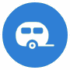 Icône camping illustrant une tente et une caravane, parfaite pour articles d'aventure et évasion nature.