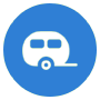 Icône camping illustrant une tente et une caravane, parfaite pour articles d'aventure et évasion nature.