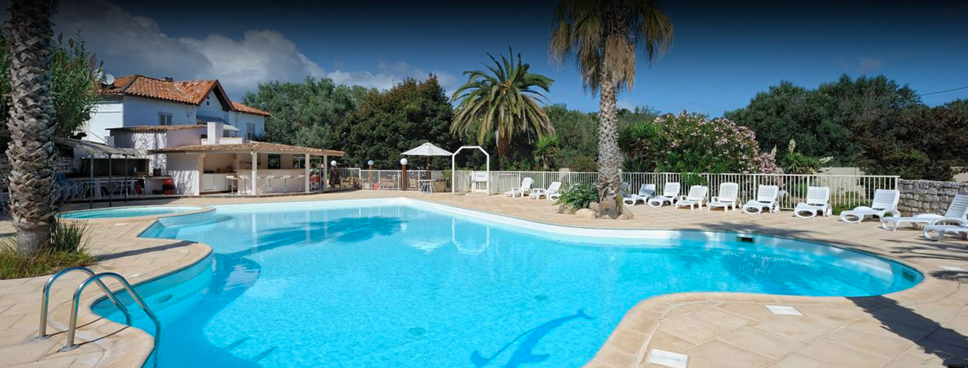 L'image capture la beauté relaxante d'une piscine ensoleillée, entourée d'une nature luxuriante, offrant un lieu parfait pour des vacances en famille ou entre amis. Un appel à la détente et à l'évasion.